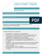 Prática Simulada Iv (Cível) - Ccj0150: Plano de Aula: Execução de Titulo Extrajudicial. Petição Inicial