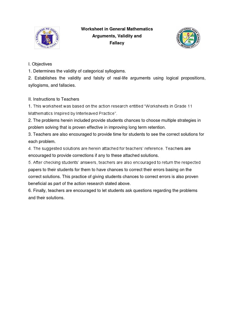General Math Worksheet: Arguments & Loans | PDF | Argument | Present Value