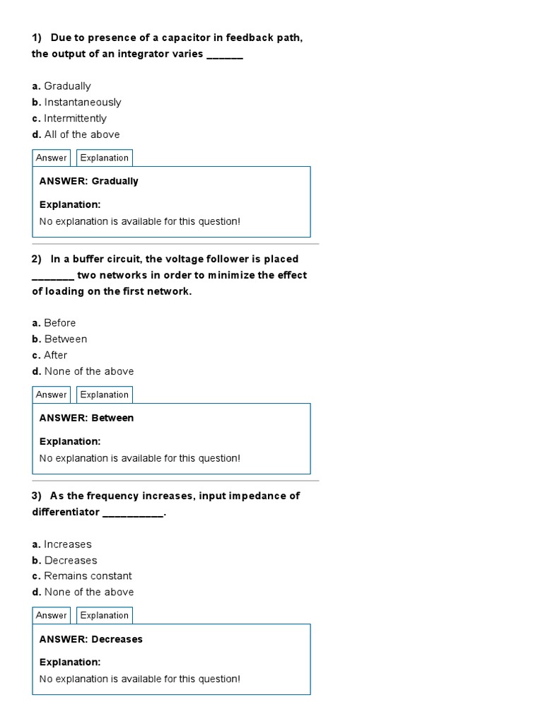 Linear Applications of OpAmp Electronic Engineering (MCQ) Questions