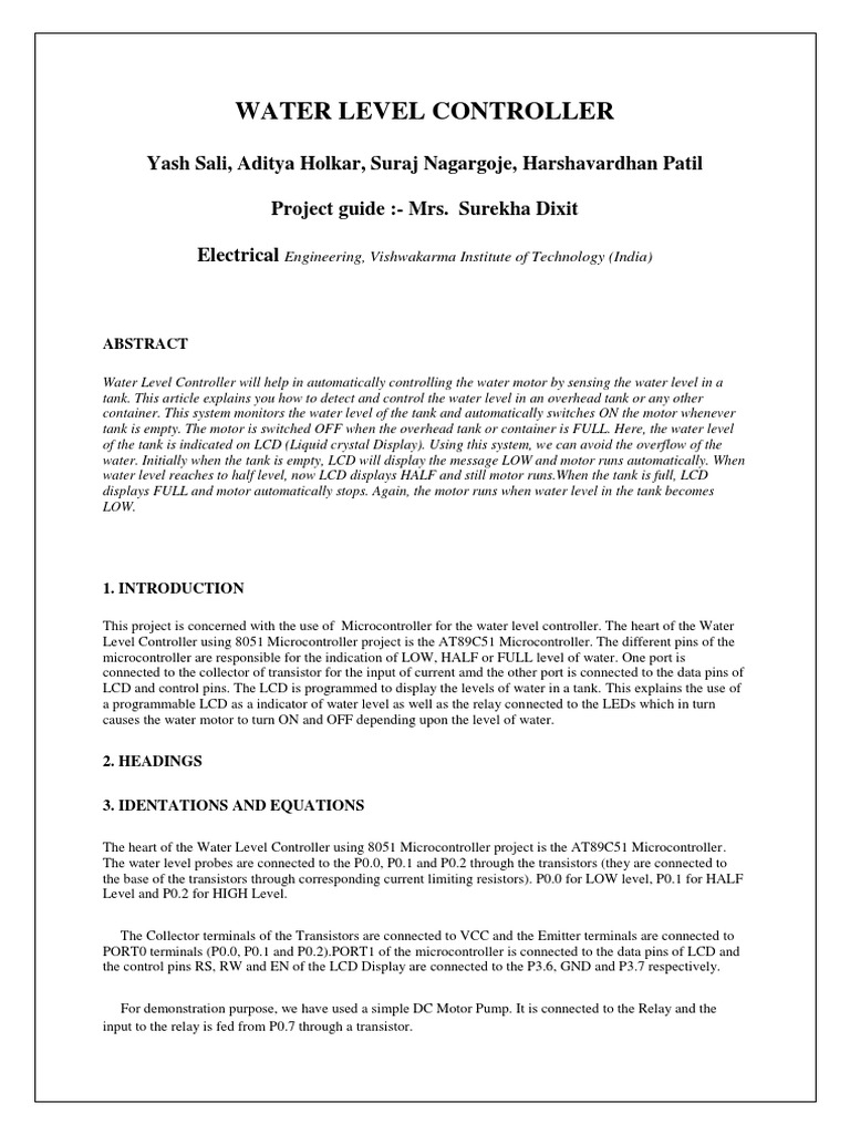 Water Level Controller | PDF | Switch | Microcontroller