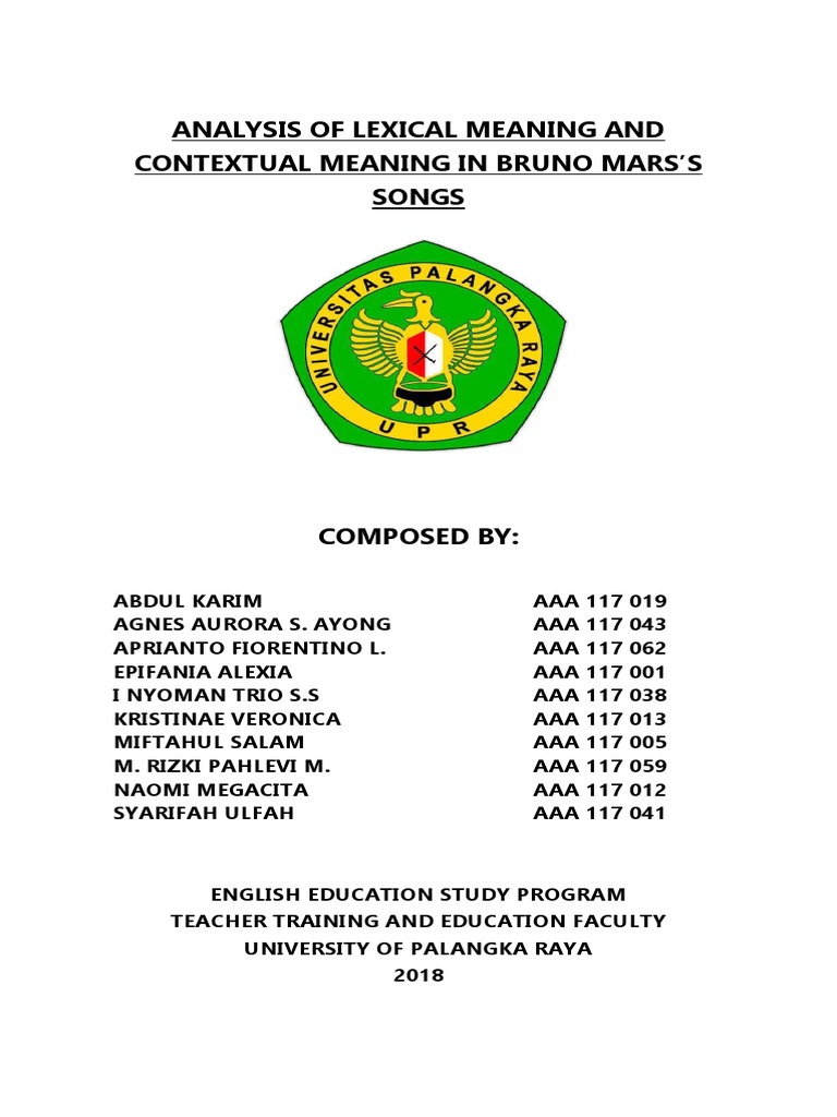 Analysis Of Lexical Meaning And Contextual Meaning In Bruno Mars Pdf Lexicon Semantics