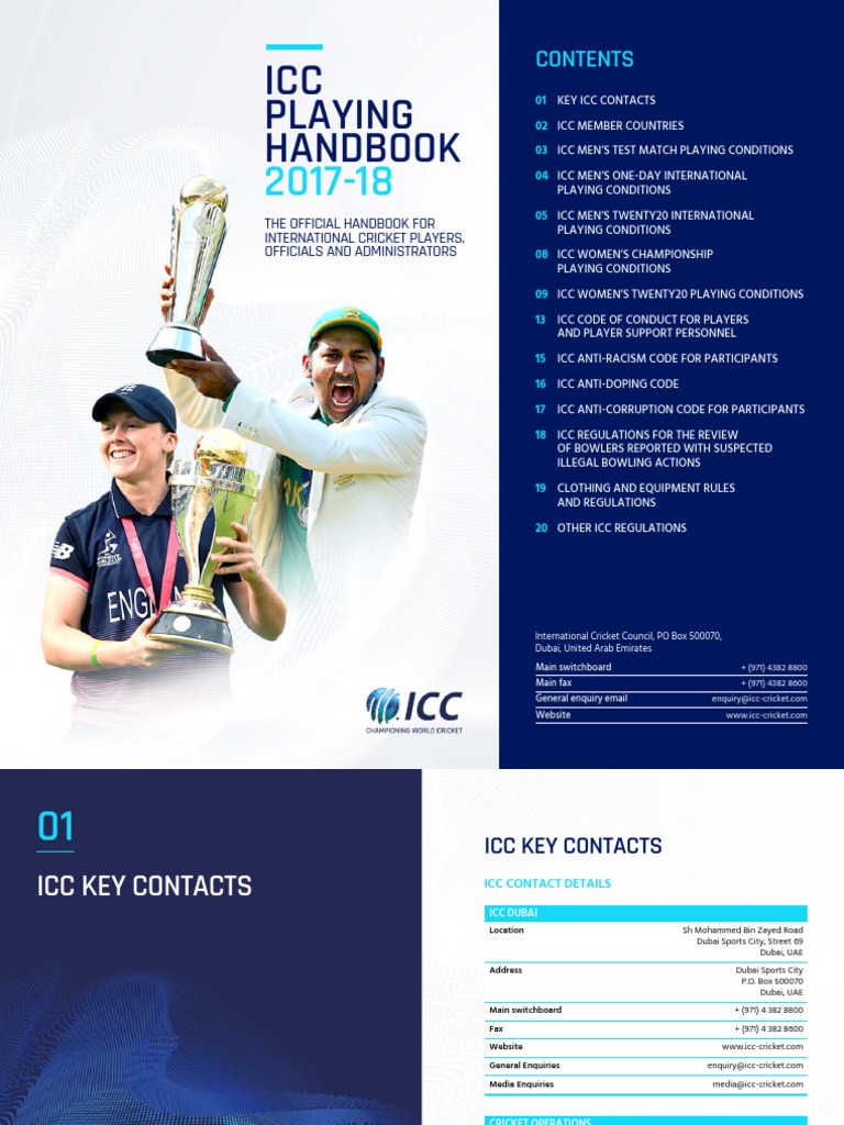 ICC Playing Handbook 2017-18 | PDF | Cricket | Test Cricket