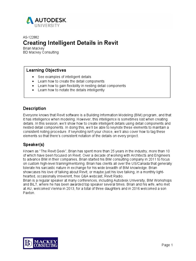 Creating Intelligent Details in Revit: Learning Objectives | PDF | Tag ...