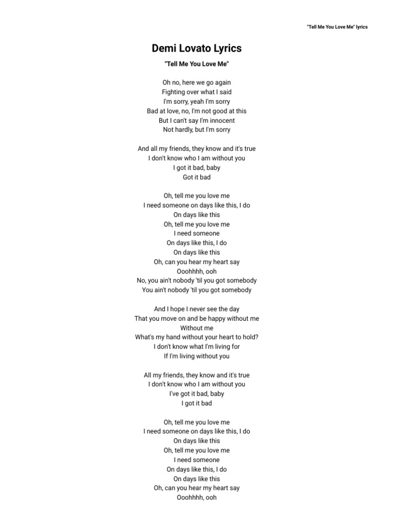 Demi Lovato Tell Me You Love Me Lyrics Pdf Recorded Music Albums