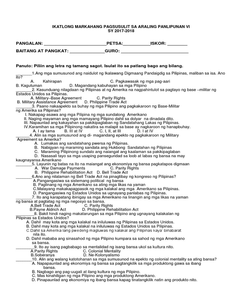ap6 ikatlong markahang pagsusulit pdf