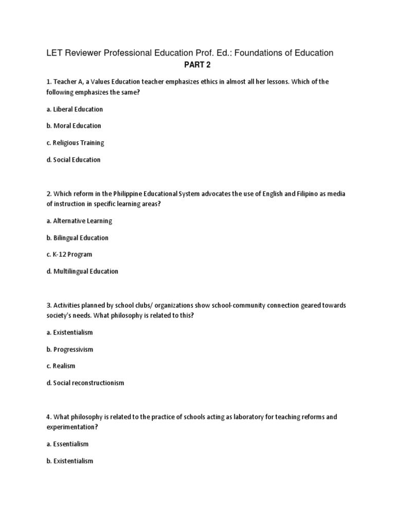 Let Reviewer Professional Education Prof Ed Foundations Of Education