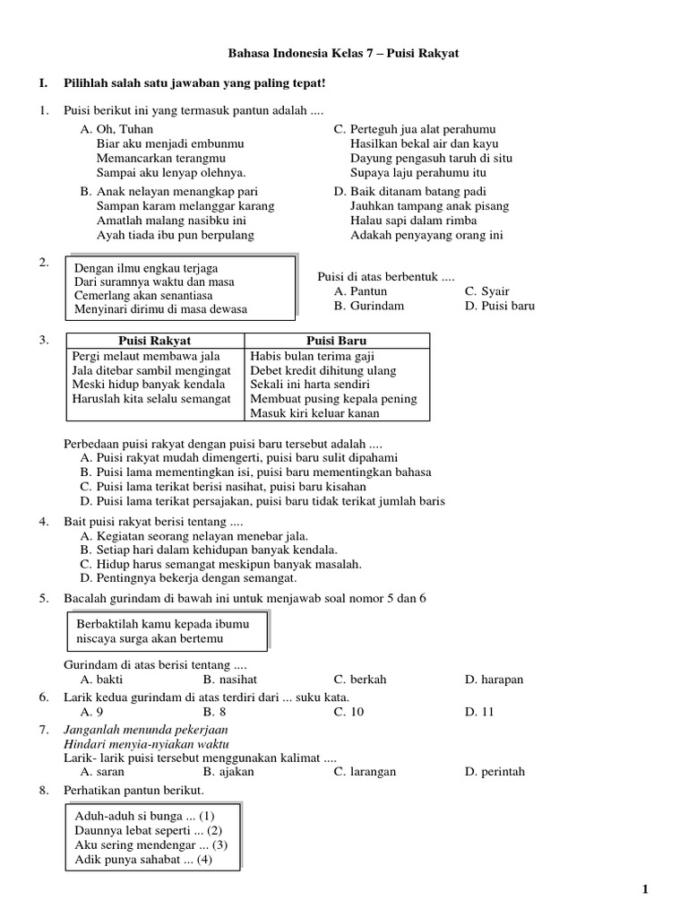 Bahasa Indonesia Kelas 7 - Puisi Rakyat 4 | PDF