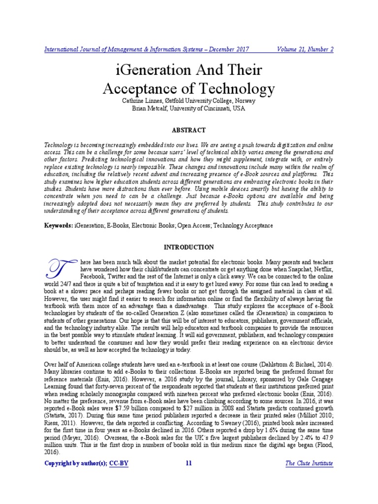 Igeneration and Their Acceptance of Technology | PDF | Textbook | E Books