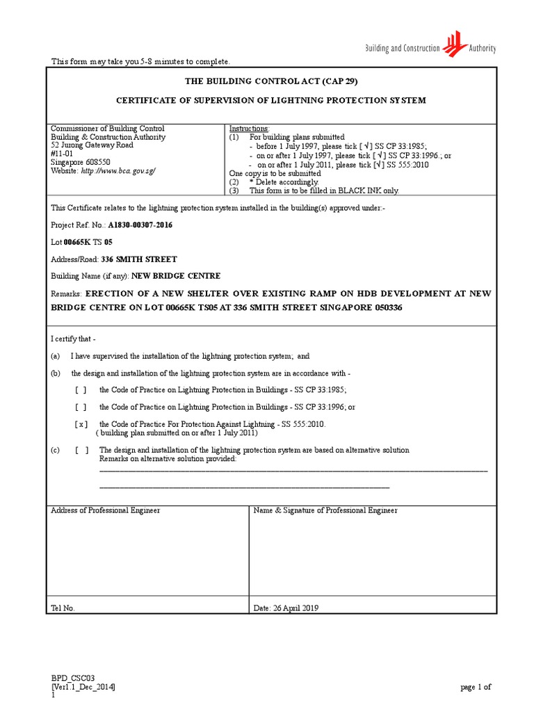 The Building Control Act (Cap 29) Certificate of Supervision of ...