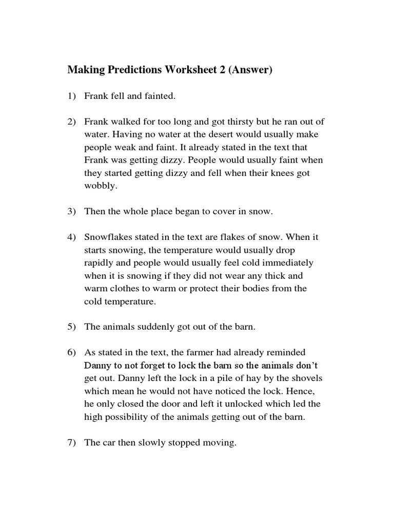 Making Predictions Worksheet 2 Answers | PDF | Horses | Nature
