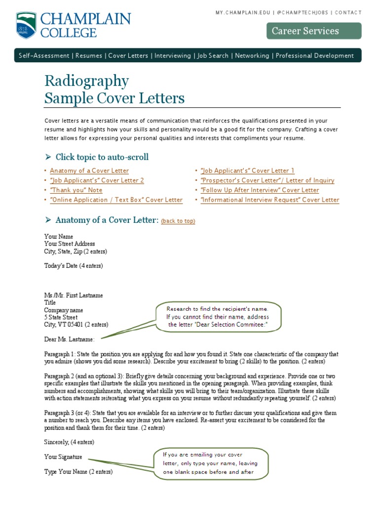 Radiography Sample Cover Letters Ø Click Topic To AutoScroll PDF
