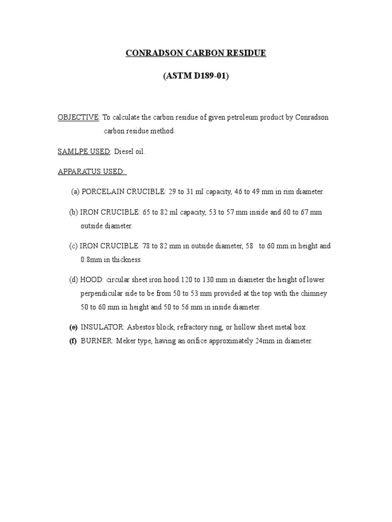 Conradson Carbon Residue PDF Combustion Carbon
