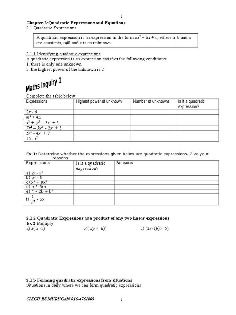 Understanding Quadratic Expressions | PDF | Quadratic Equation ...