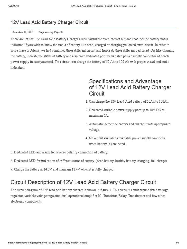 12V Lead Acid Battery Charger Circuit | PDF | Battery Charger | Power ...