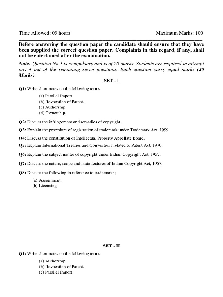 Intellectual Property Exam Question Paper | PDF | Technology & Engineering