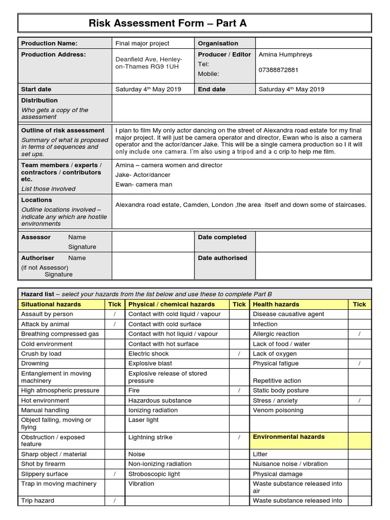 Risk Assessment for Film Production | PDF | Hazards | Risk