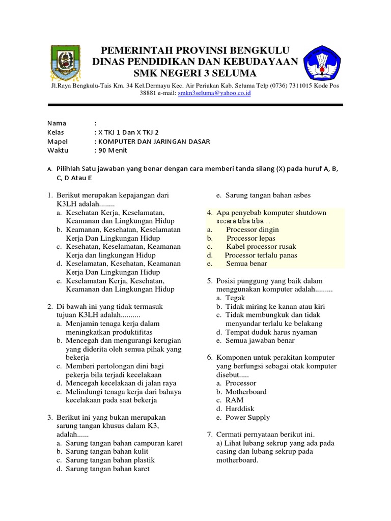 Soal Uas Komputer Dan Jaringan Dasar 2018