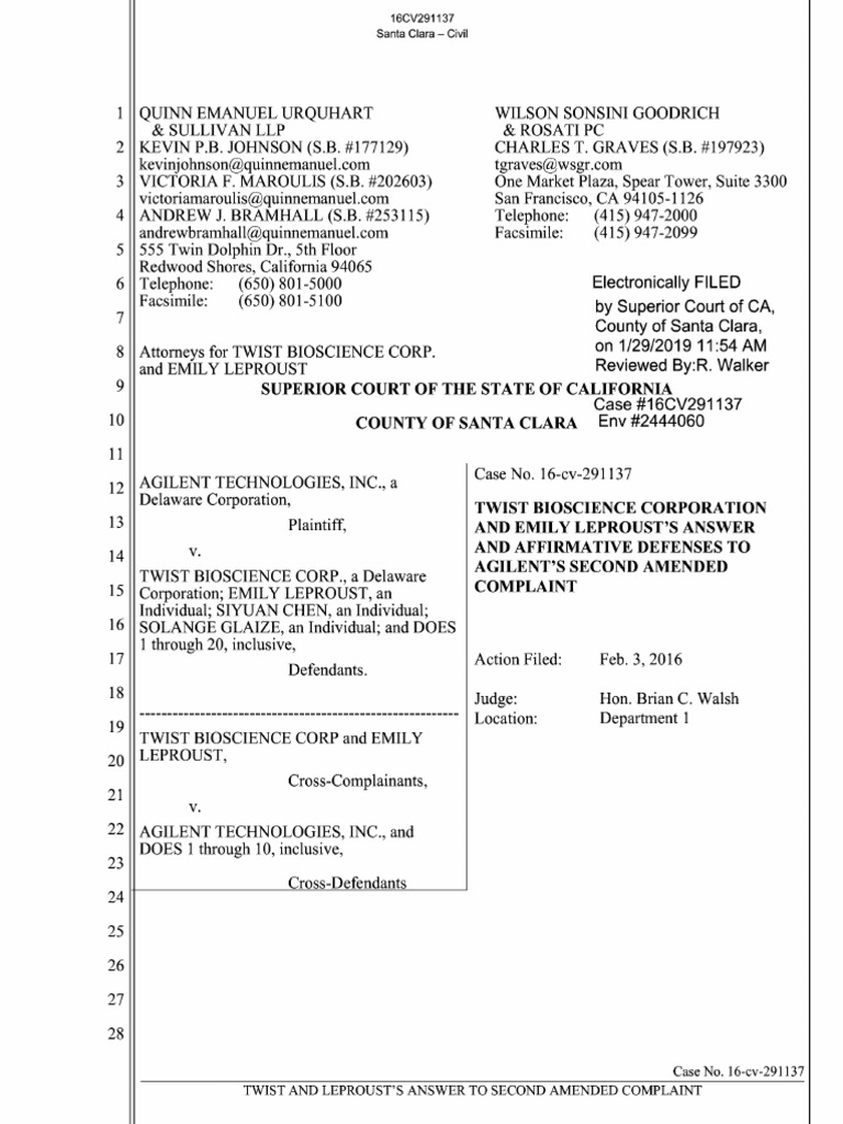 Twist Bioscience's Legal Response to Agilent | PDF | Affirmative ...
