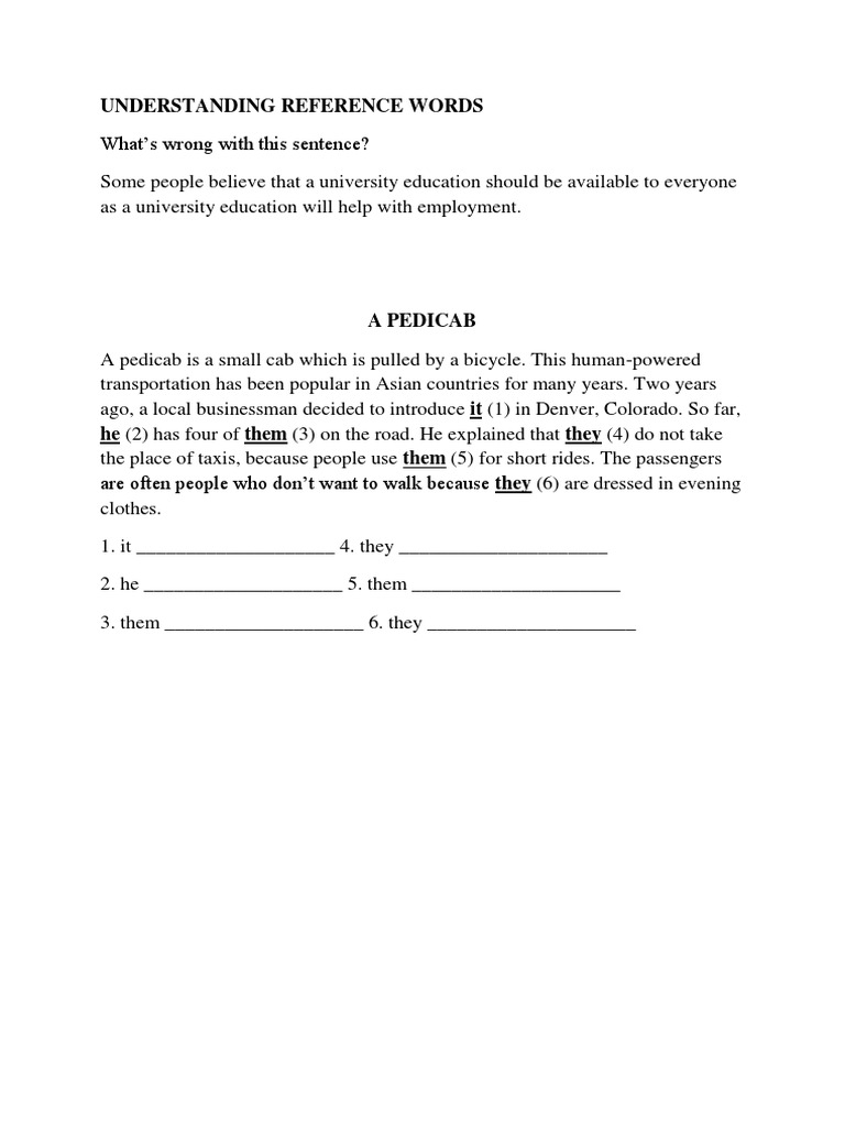 Understanding Reference Words | PDF | International Student | Taxicab