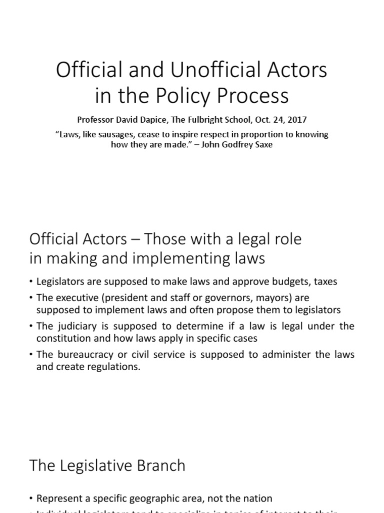 Official and Unofficial Policy Actors | PDF | Advocacy Group | Policy