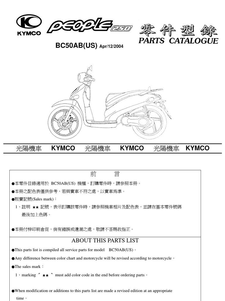 Kymco People 250 Parts Catalog PDF