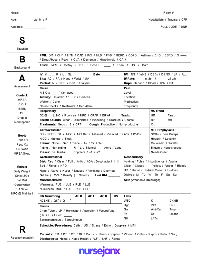 Fullsize sbar report sheet | pdf | diseases and disorders | medicine