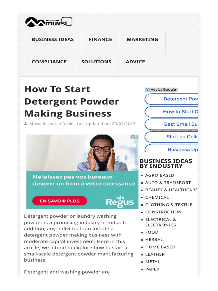 Detergent Powder Manufacturing Business Plan Sample Muvsi PDF