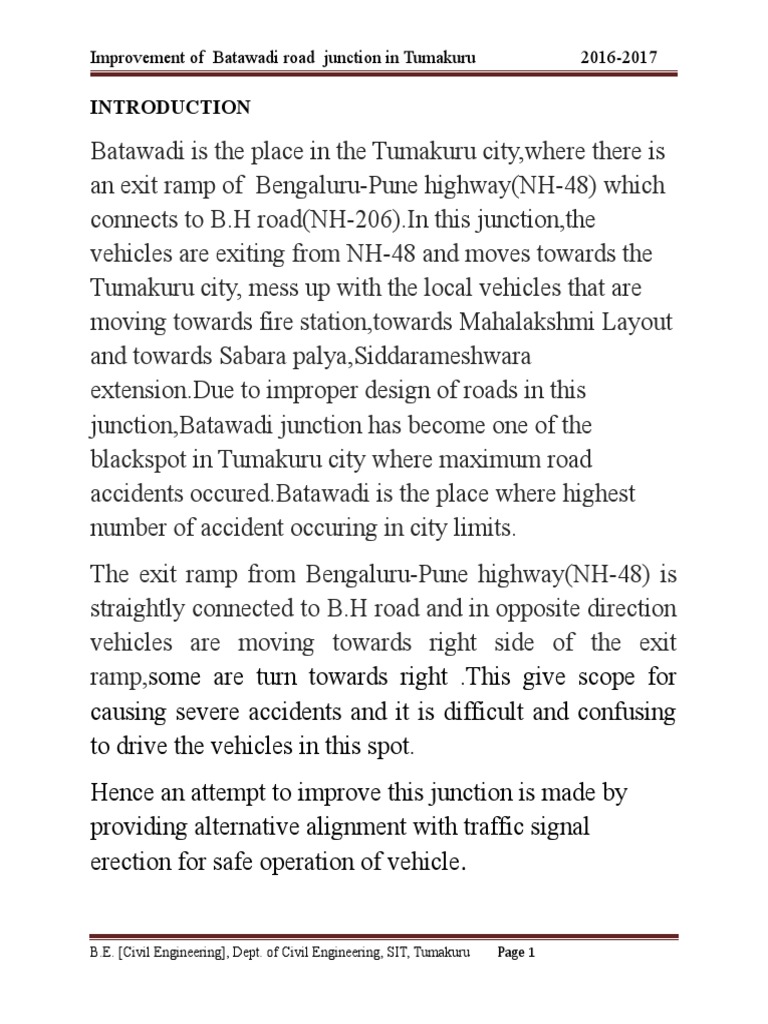 Improvement of Batawadi Road Junction in Tumakuru 20162017 PDF