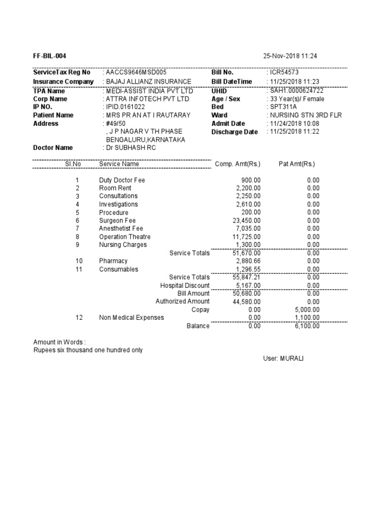 Medical Bill Healthcare Service Industries