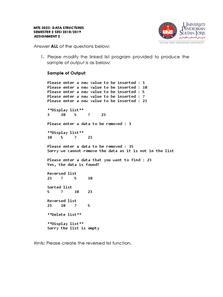 Answer ALL of The Questions Below: 1. Please Modify The Linked List ...