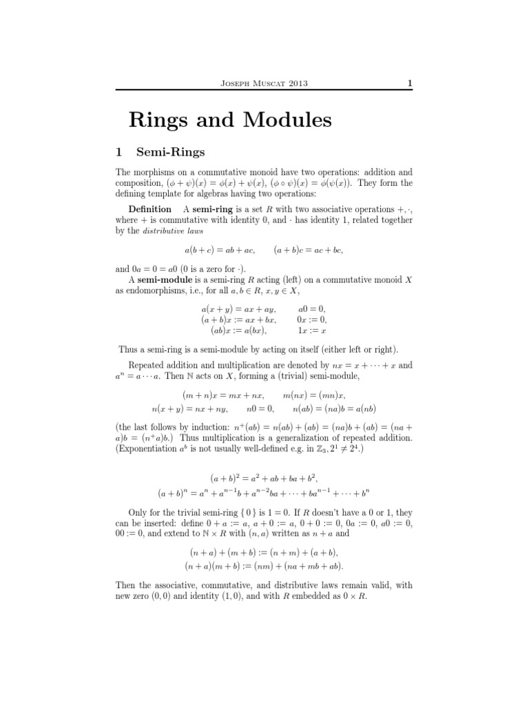 Semi-Rings and Modules Explained | PDF | Ring (Mathematics) | Module ...