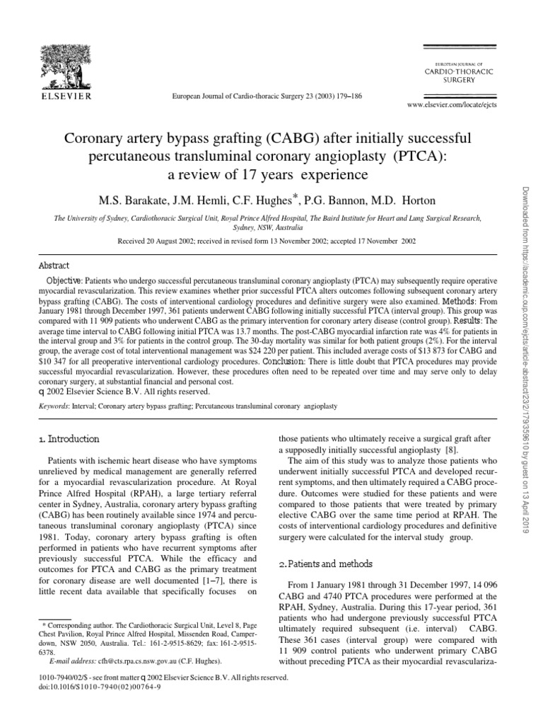 Coronary Artery Bypass Grafting CABG After Initially Successful ...