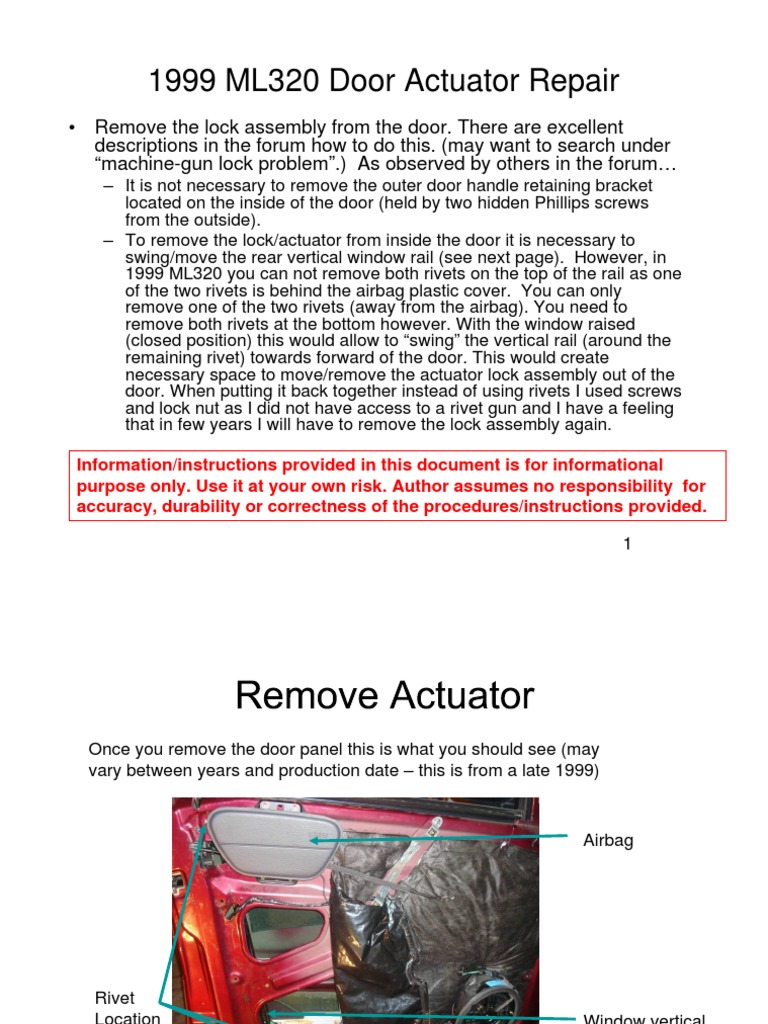 1999 Ml320 Door Actuator Problem Lock Security Device