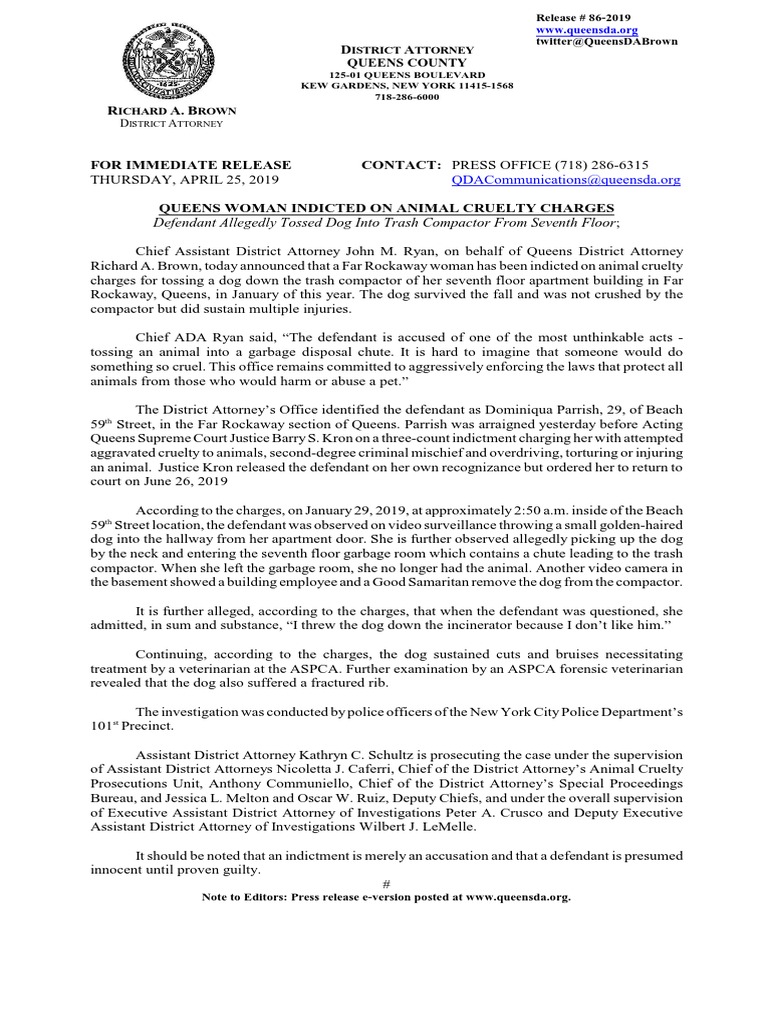 Queens Woman Indicted for Animal Cruelty | PDF | District Attorney ...