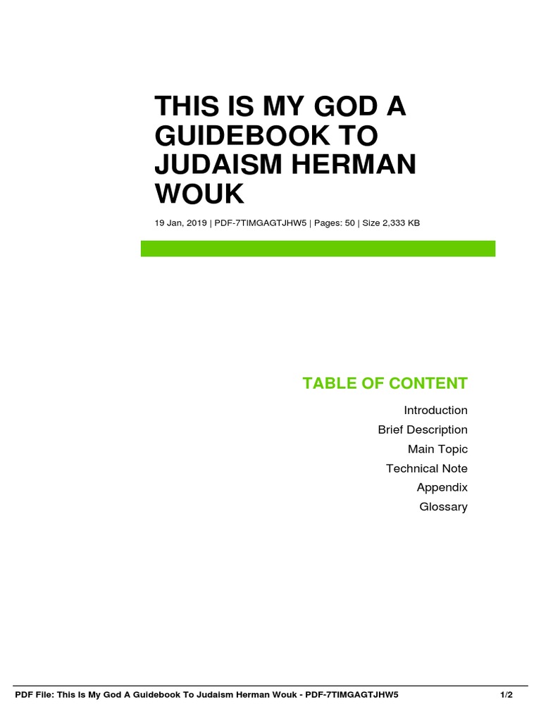 This Is My God A Guidebook To Judaism Herman Wouk PDF E Books