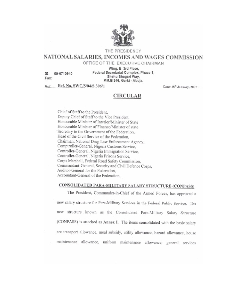 Consolidated Paramilitary Salary Structure PDF COMPASS Salary Scale Nigeria Civil  Defence Corps Salary PDF | PDF