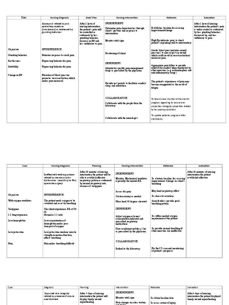 Craniotomy Nursing Care Plan Pain Surgery