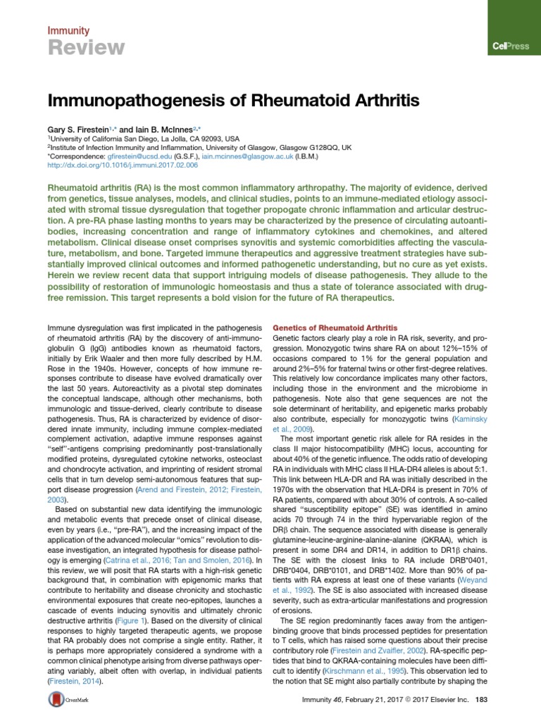 Rheumatoid Arthritis Pathogenesis | PDF | Immune System | Adaptive ...