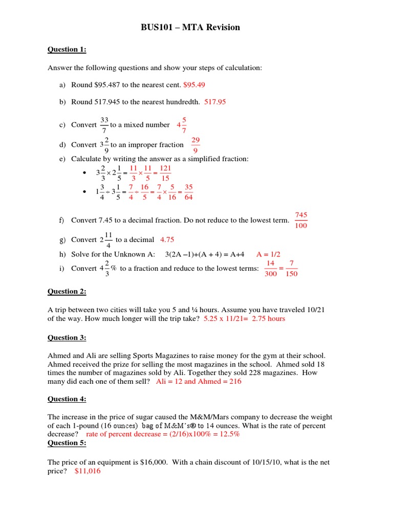 BUS101 Quiz Sample | PDF | Fraction (Mathematics) | Overtime