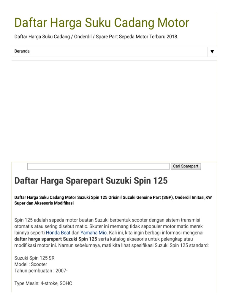 Daftar Harga Sparepart Suzuki Spin 125
