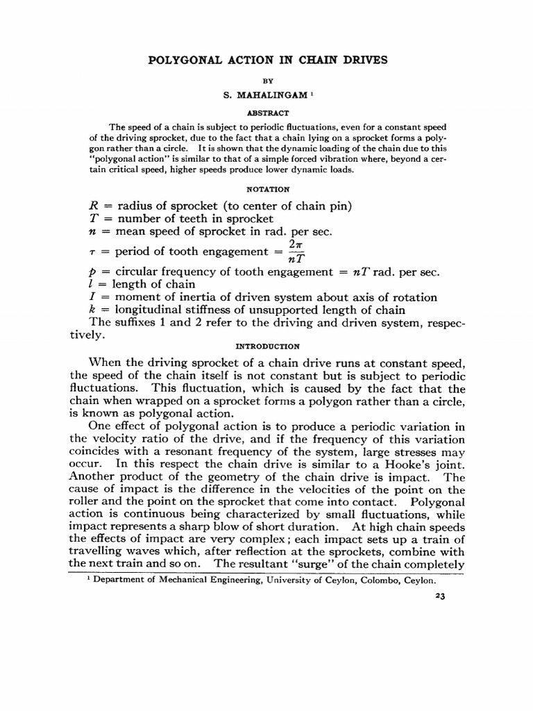 Polygonal Action in Chain Drives Download Free PDF Speed