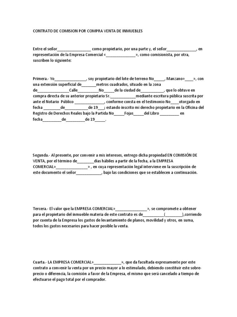 Contrato de Comision Por Compra Venta de Inmuebles | PDF | Propiedad |  Instituciones sociales