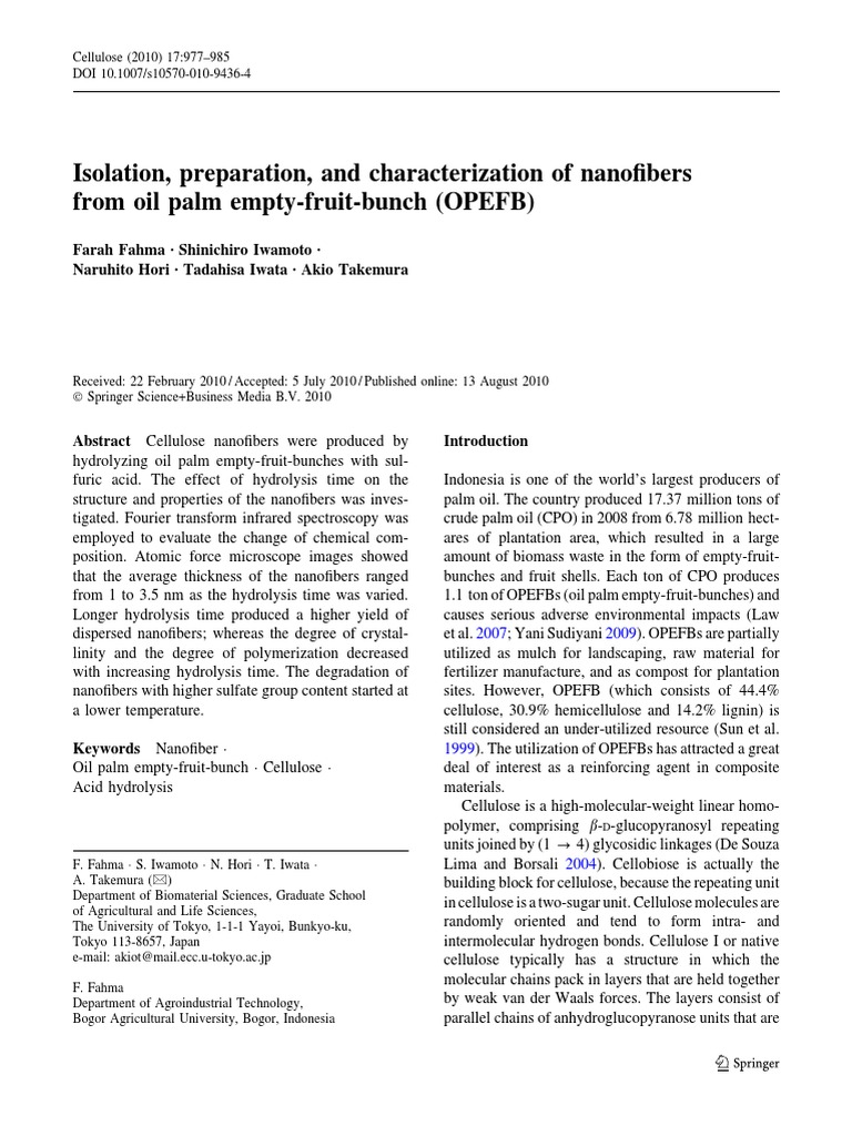 Isolation of Cellulose Nanofibers from OPEFB | PDF | Cellulose | Atomic ...