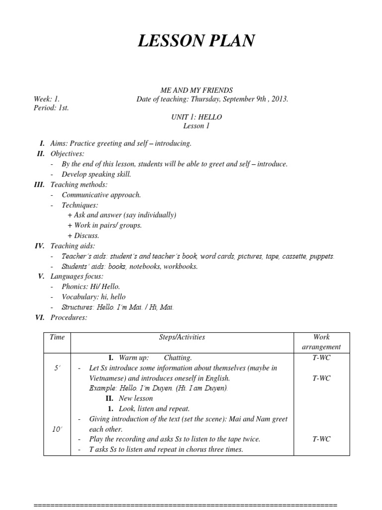 Greeting and Self-Introduction Lesson Plan | PDF | Reading ...