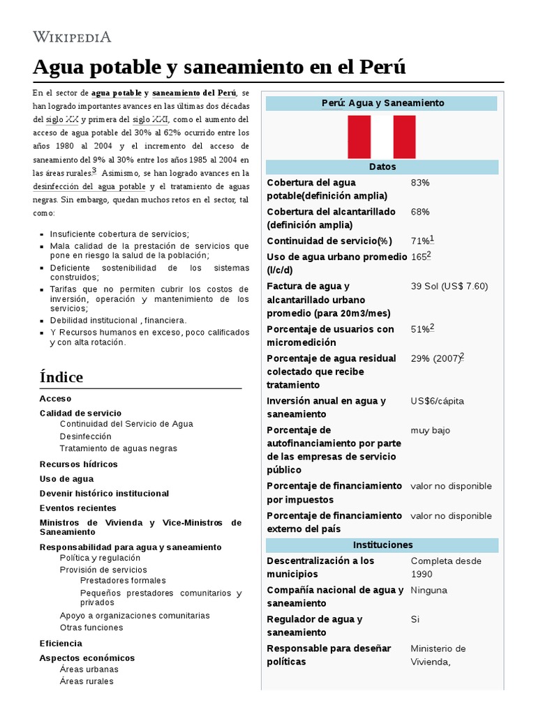 Agua Potable y Saneamiento en El Perú | PDF | Salud y bienestar | Medicina