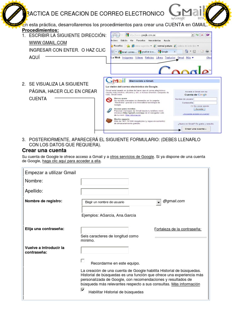 Cómo crear una cuenta en Gmail | PDF | Gmail | Contraseña