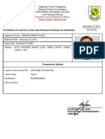 Firearms and Explosives Office: Certificate of License To Own and Possess Firearms For Individual
