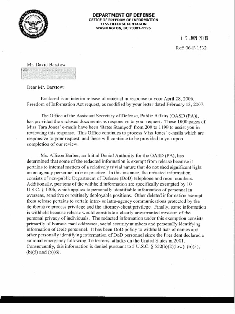 DoD FOIA Response: Jones Emails Release | PDF | Sanitization ...