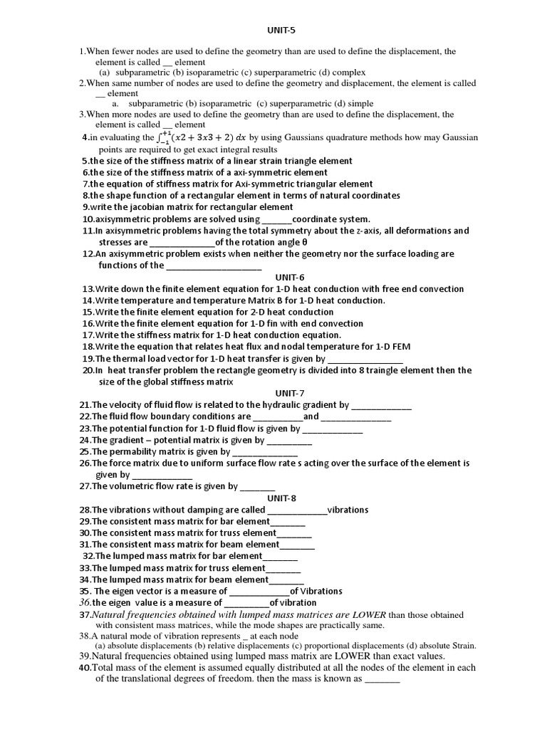FEM-OBJECTIVE Questions | PDF | Finite Element Method | Matrix ...