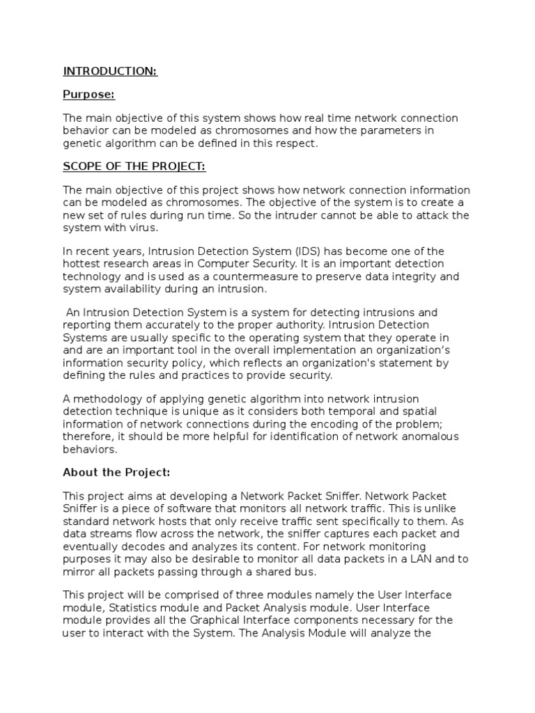 Network Packet Sniffer Project Synopsis PDF Computer Network